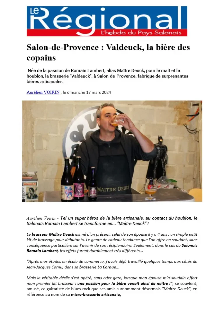 Le Régional du 17 mars 2024 - Valdeuck Bincherie Fabrik